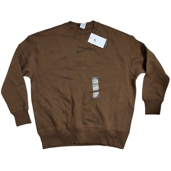 Nike Center Swoosh Chocolate Brown S Sweatshirt Relaxed Sporty Streetwear - Picture 1 of 8